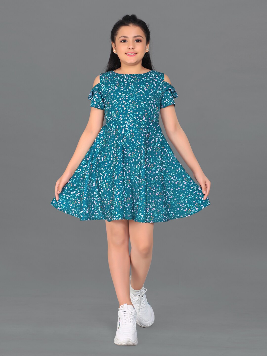 

FASHION DREAM Teal Floral A-Line Dress