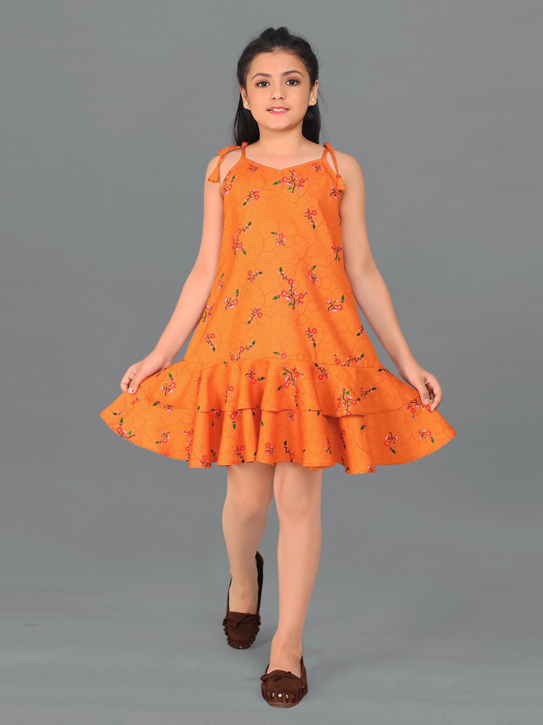 

FASHION DREAM Girls Orange Floral A-Line Dress