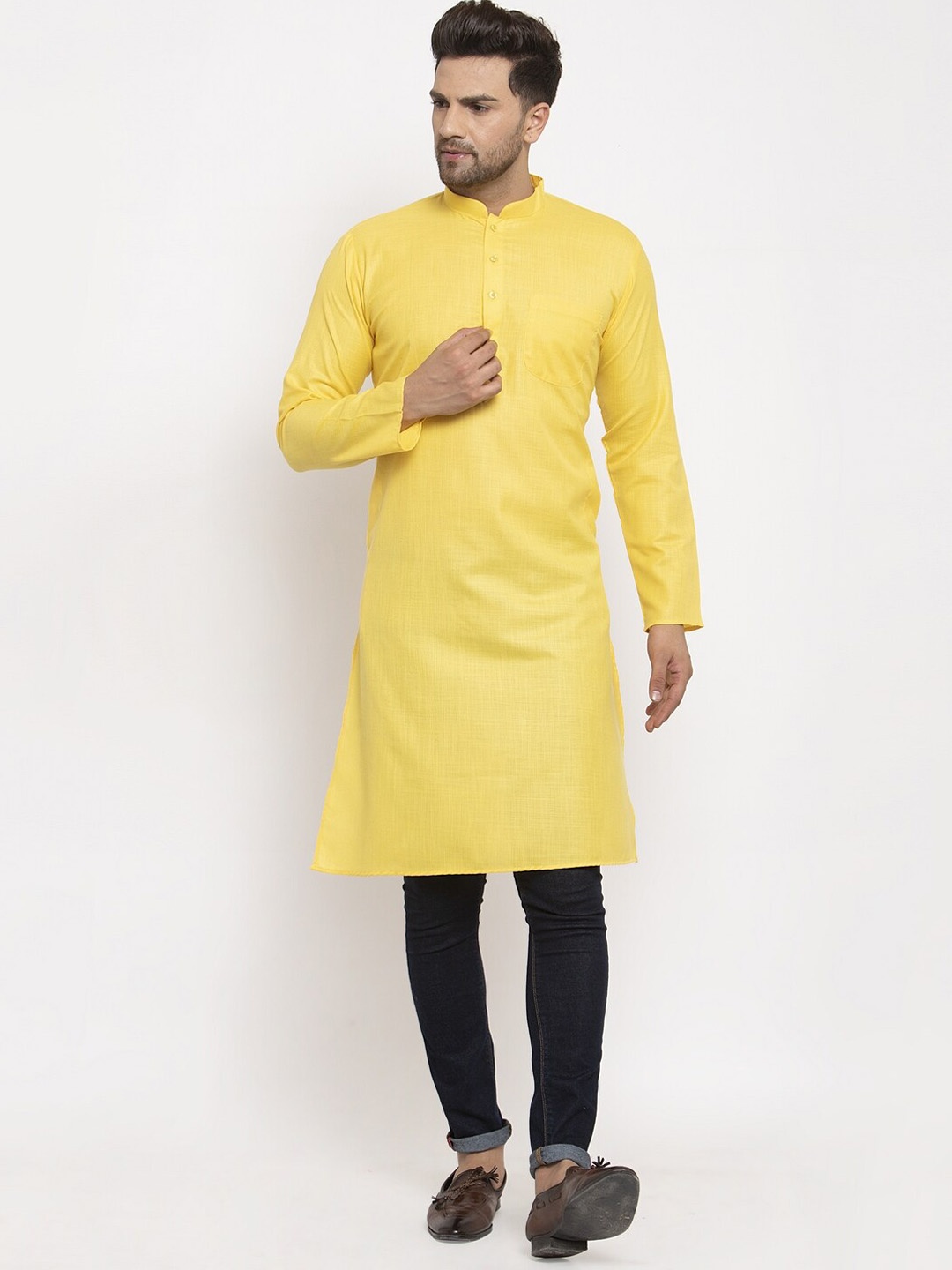 

KRAFT INDIA Men Yellow Solid Straight Kurta