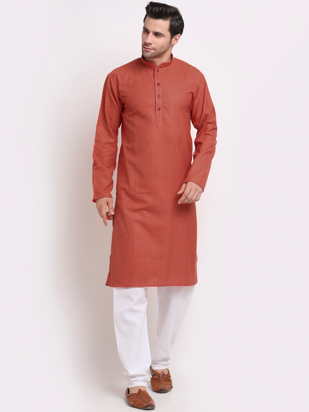 

KRAFT INDIA Men Rust Striped Kurta
