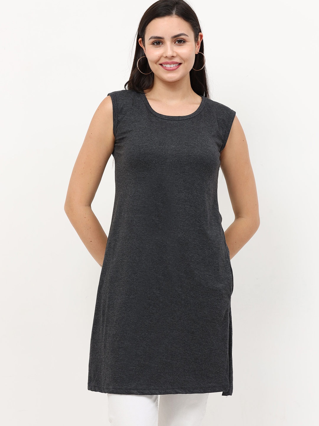 

Fleximaa Charcoal Grey Longline Sleeveless Top