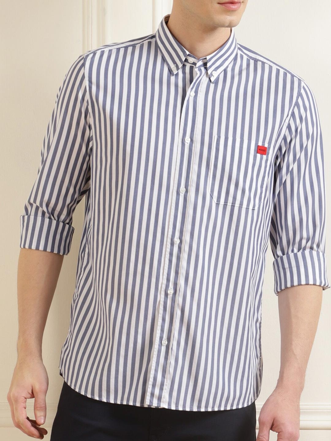 

HUGO Men Blue Striped Casual Shirt