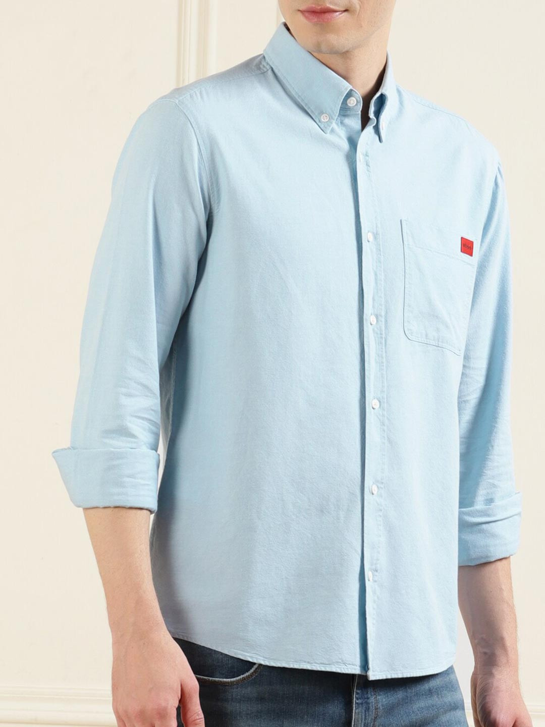 

HUGO Men Blue Solid Full Sleeve Casual Shirt