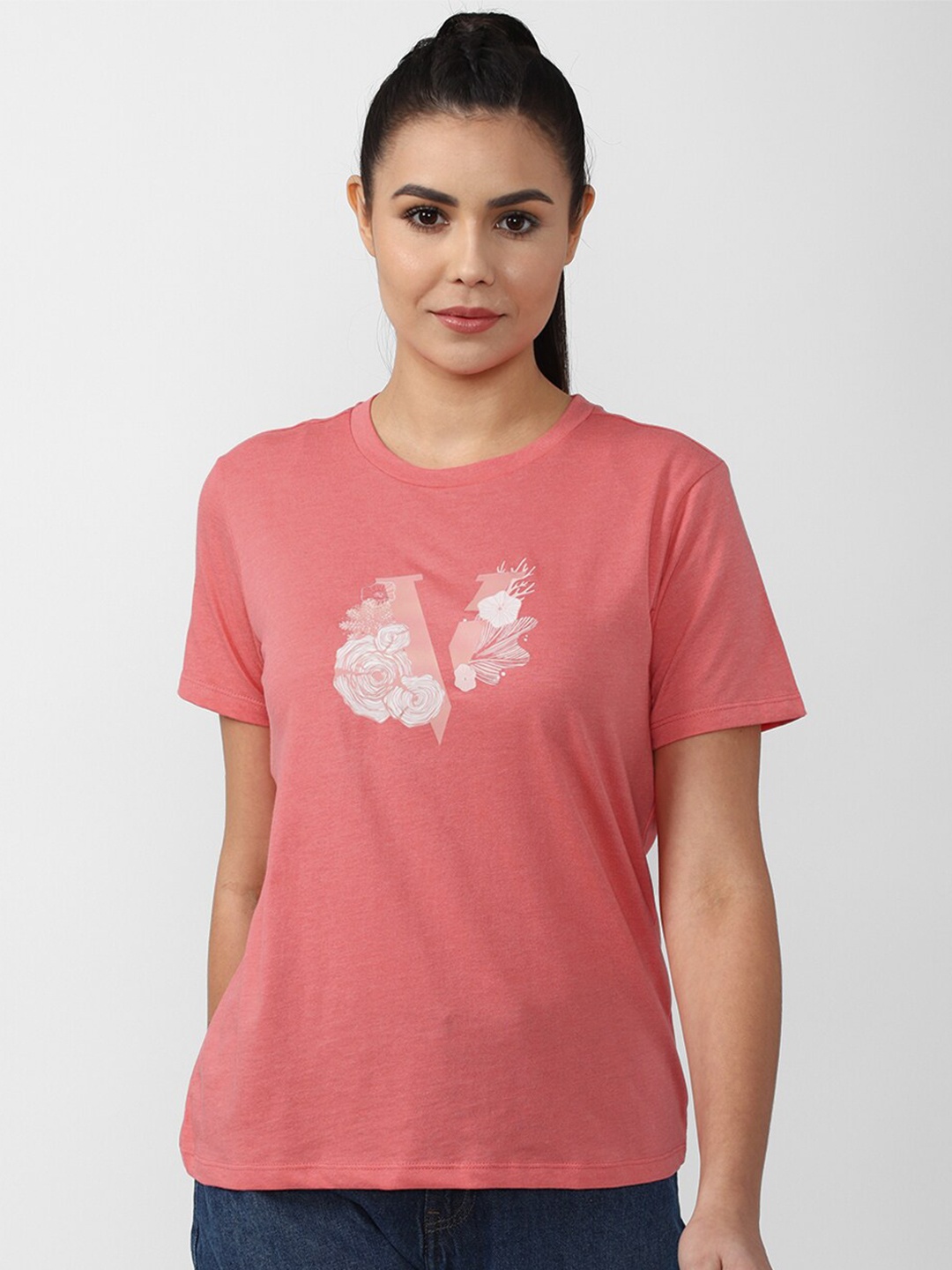 

Van Heusen Woman Peach-Coloured Printed T-Shirt