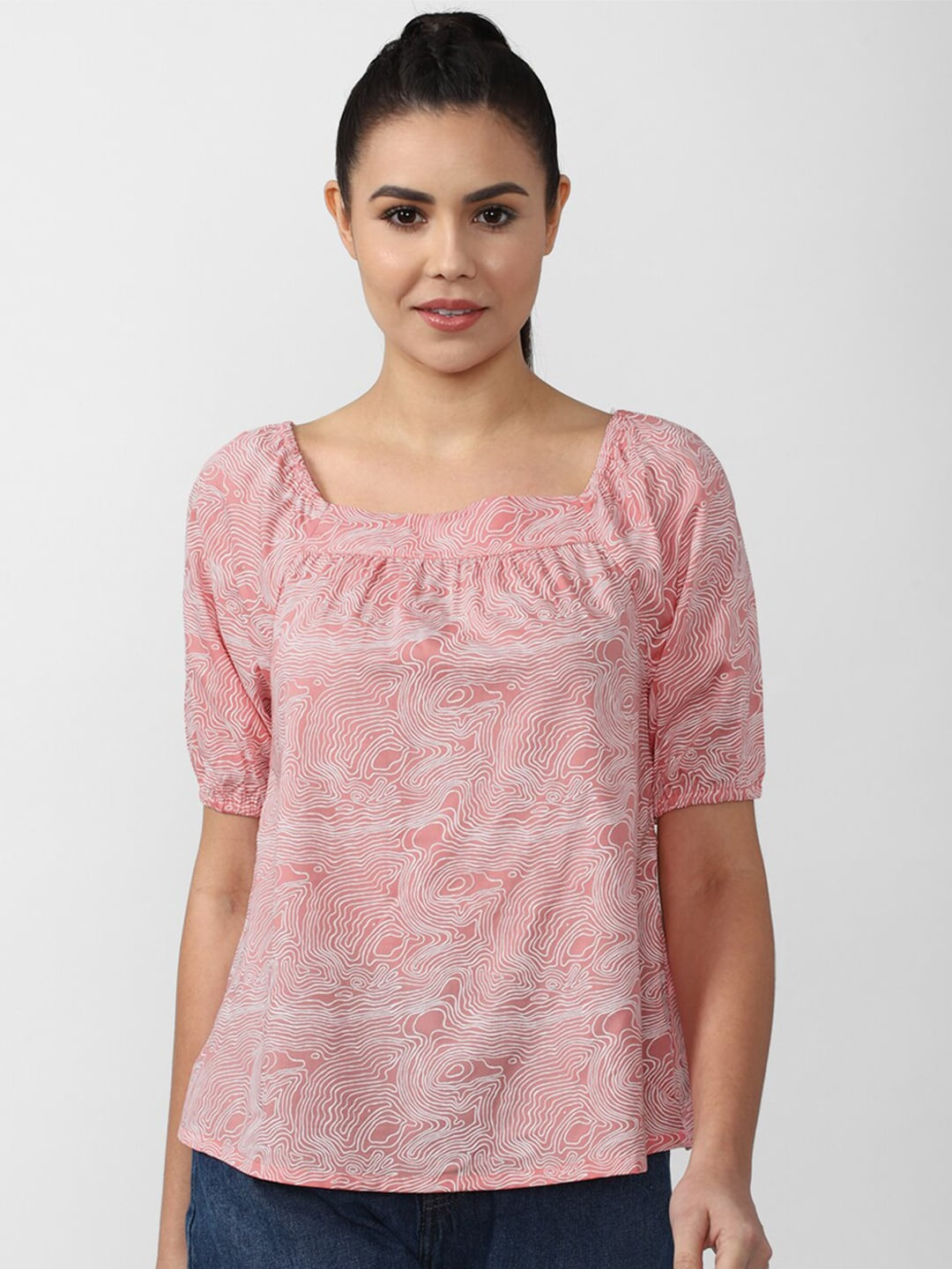 

Van Heusen Woman Pink & White Square Neck Print Top
