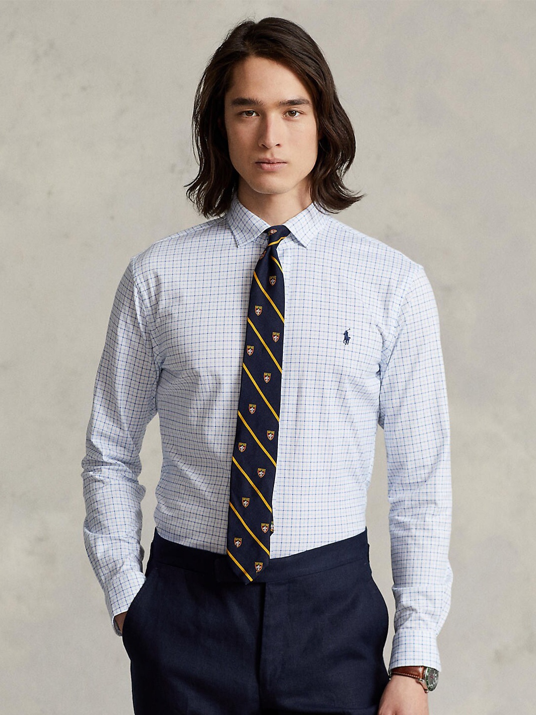 

Polo Ralph Lauren Men Blue Striped & Logo Printed Pure-Cotton Formal Shirts