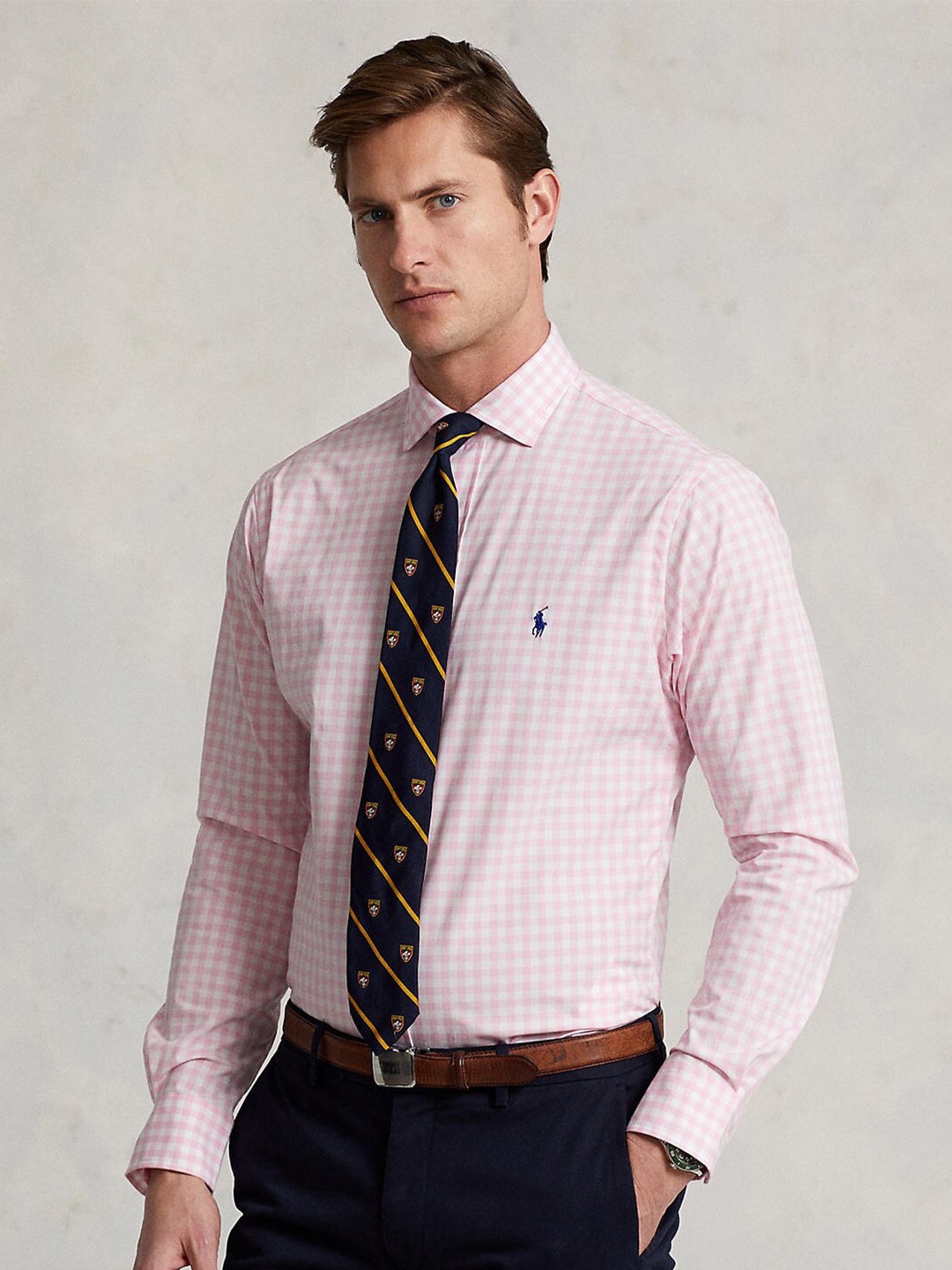 

Polo Ralph Lauren Men Pink Grid Tattersall Checked Cotton Formal Shirt