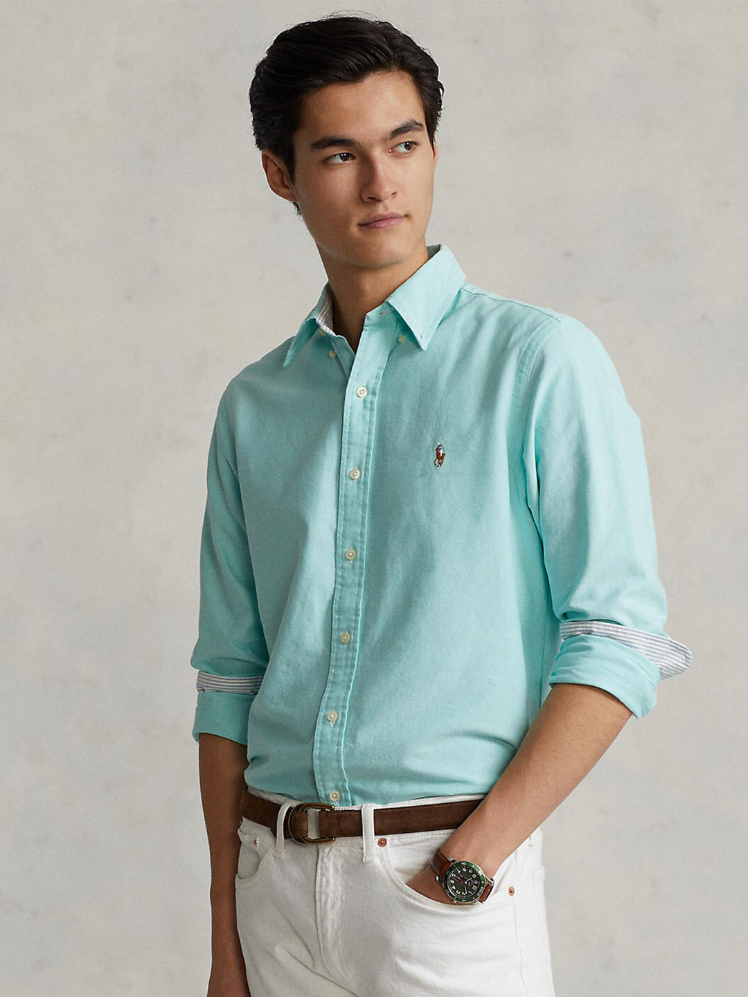

Polo Ralph Lauren Men Green Solid Casual Shirt