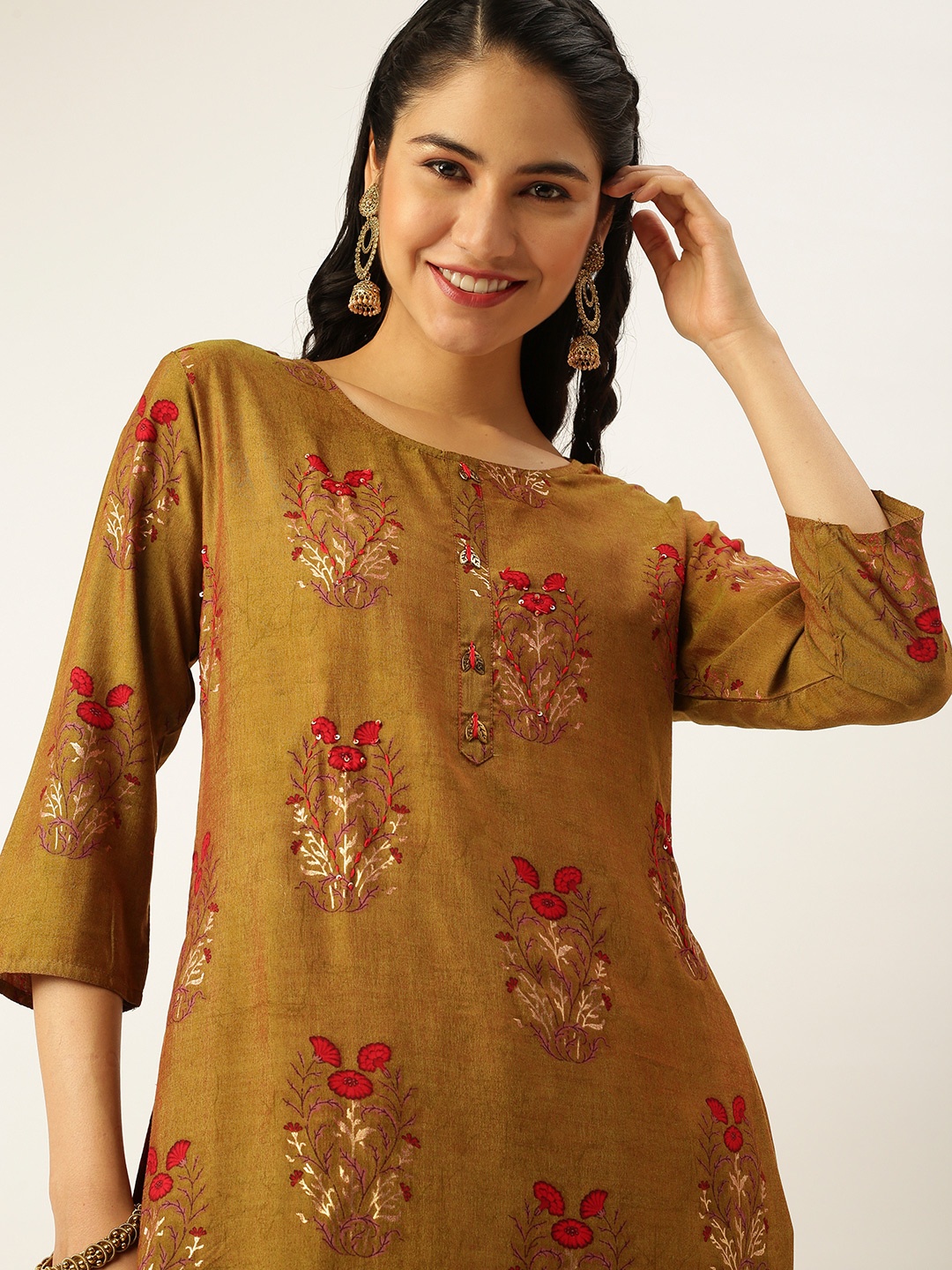 

SHOWOFF Women Green Embroidered Kurta with Palazzos