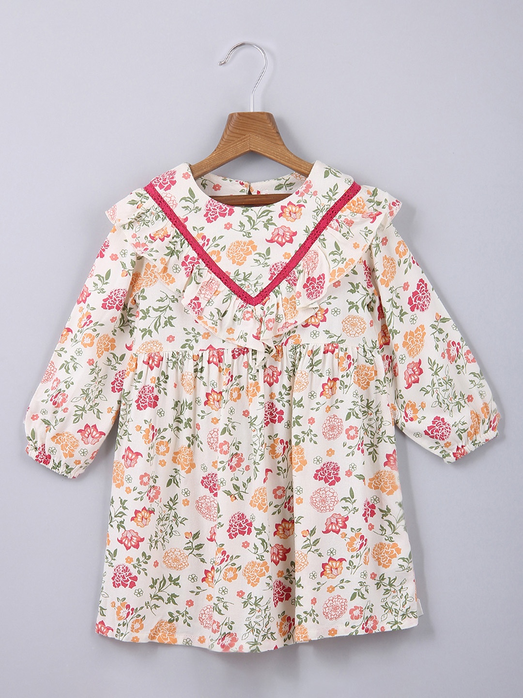 

Beebay Girls Cream Floral Printed Fit & Flare Dress