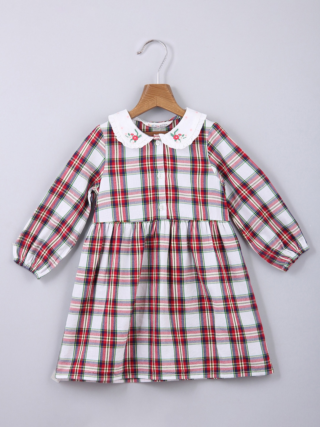 

Beebay Girls Multicoloured Checked Peter Pan Collar A-Line Dress, Multi