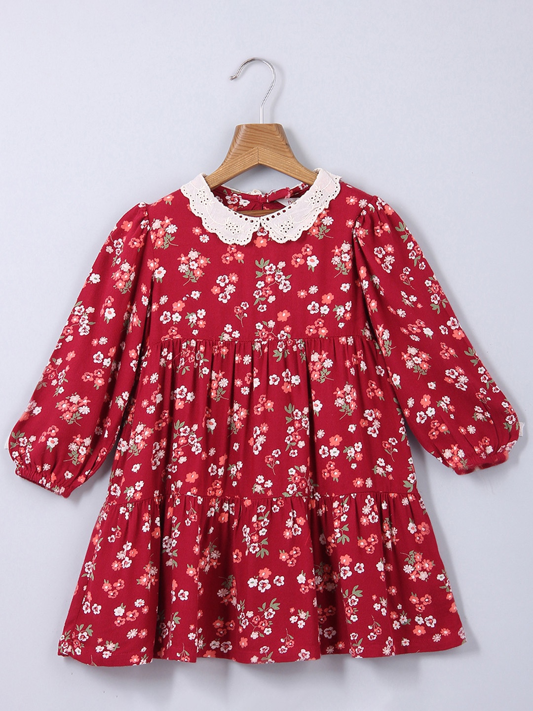 

Beebay Girls Maroon Floral Peter Pan Collar A-Line Dress