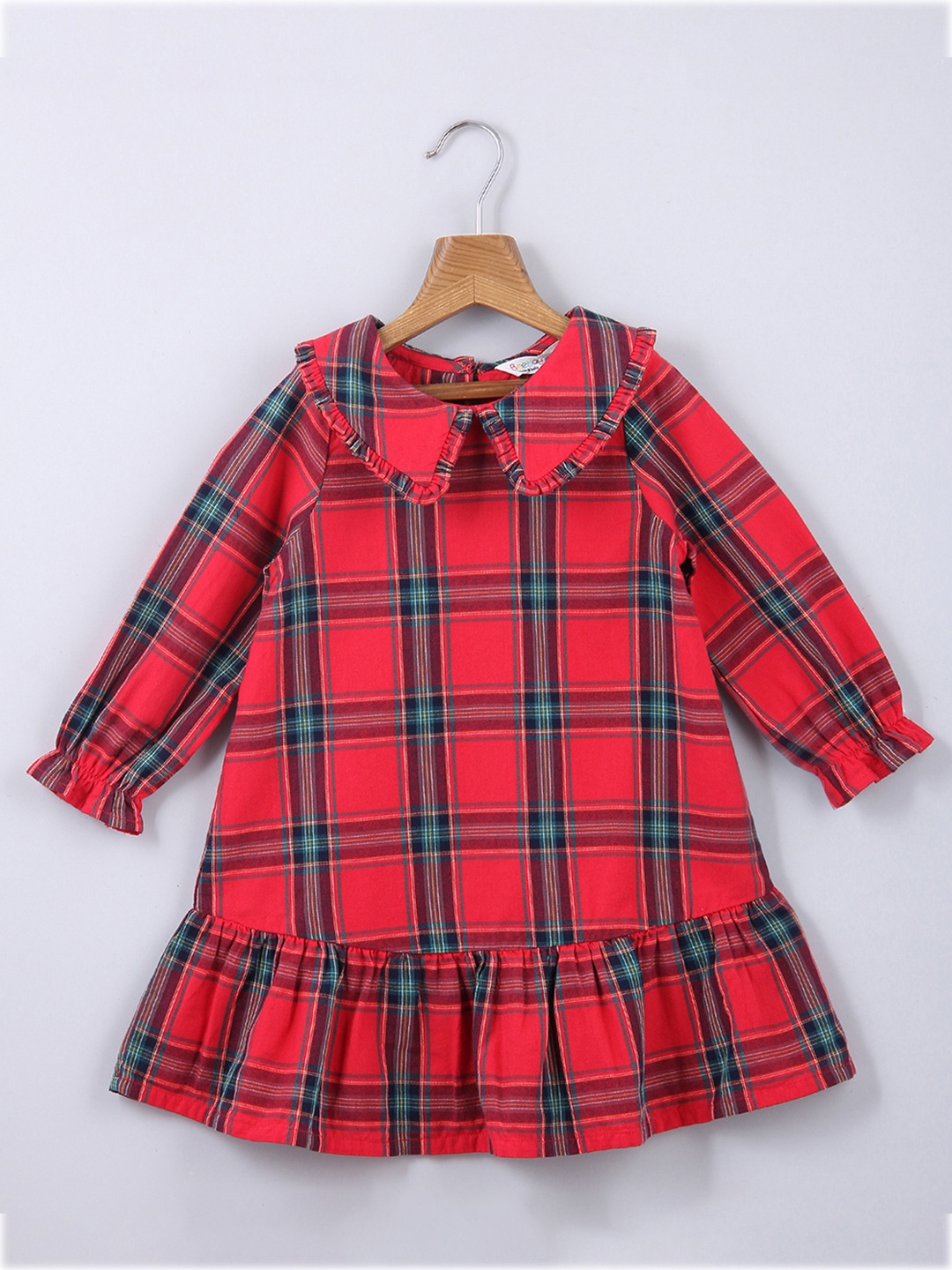 

Beebay Red Checked Peter Pan Collar A-Line Dress