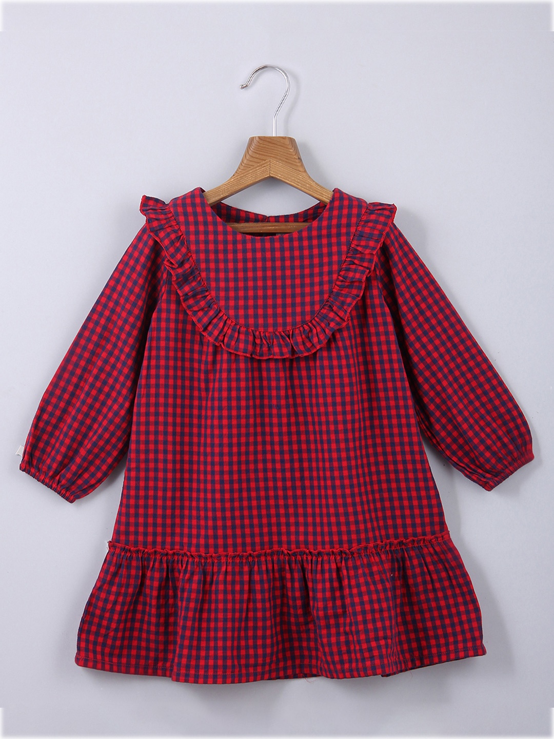 

Beebay Girls Red Checked Drop-Waist Cotton Dress