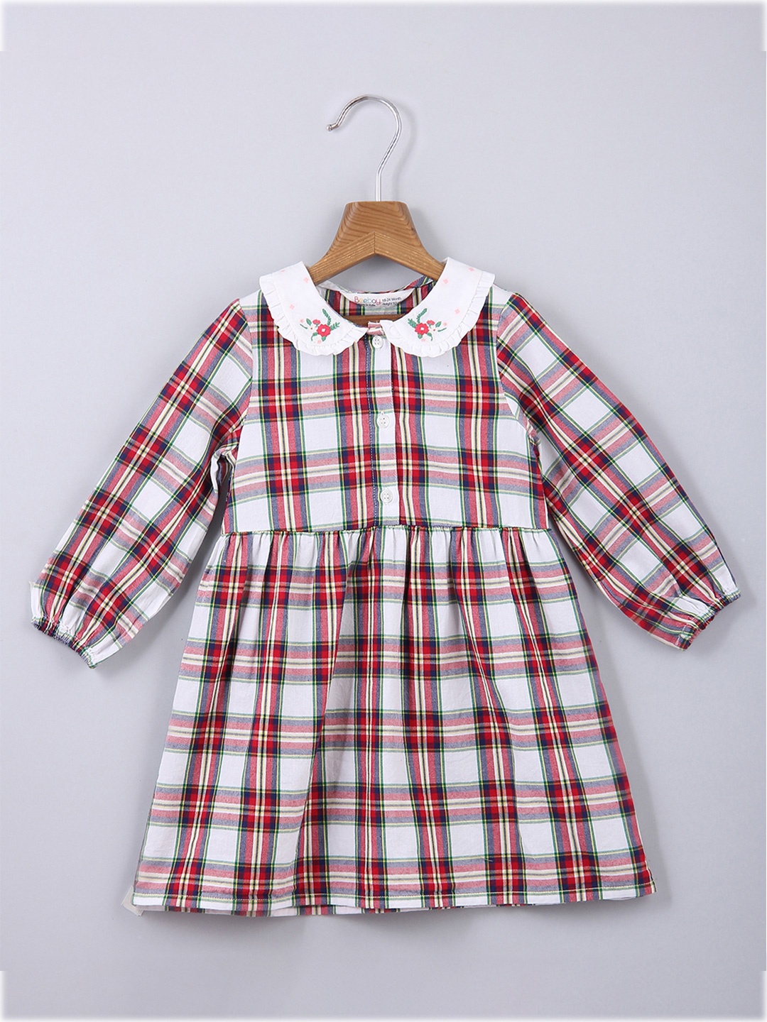 

Beebay Multicoloured Checked Peter Pan Collar A-Line Dress, Multi