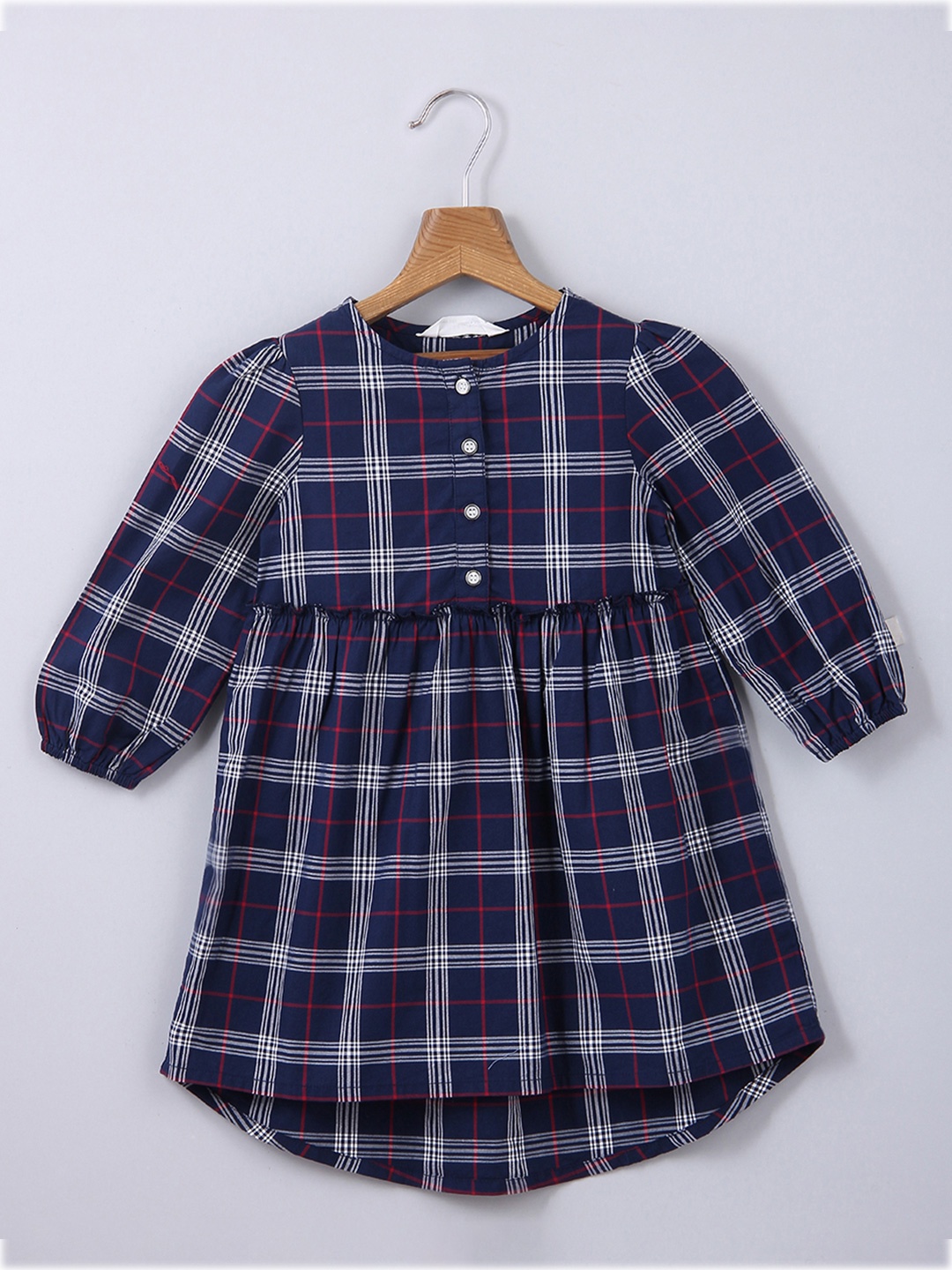 

Beebay Navy Blue & White Checked High-Low Dress