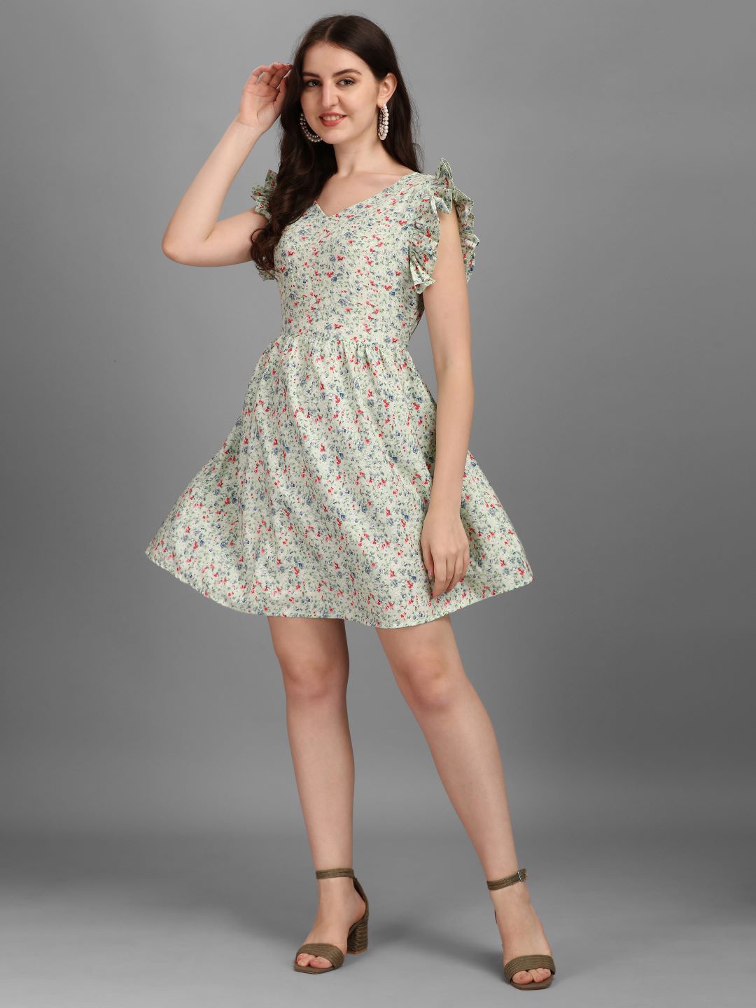 

GUFRINA Green Floral Printed Crepe Dress
