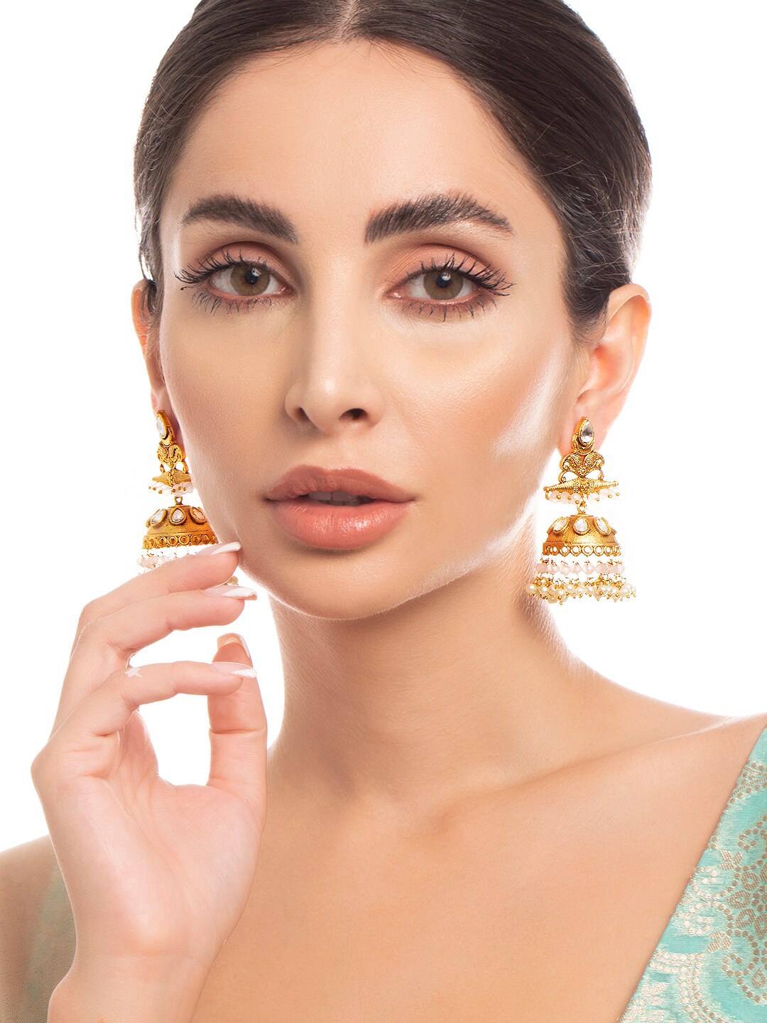 

Rubans Gold Plated Dome Shaped Jhumkas Earrings