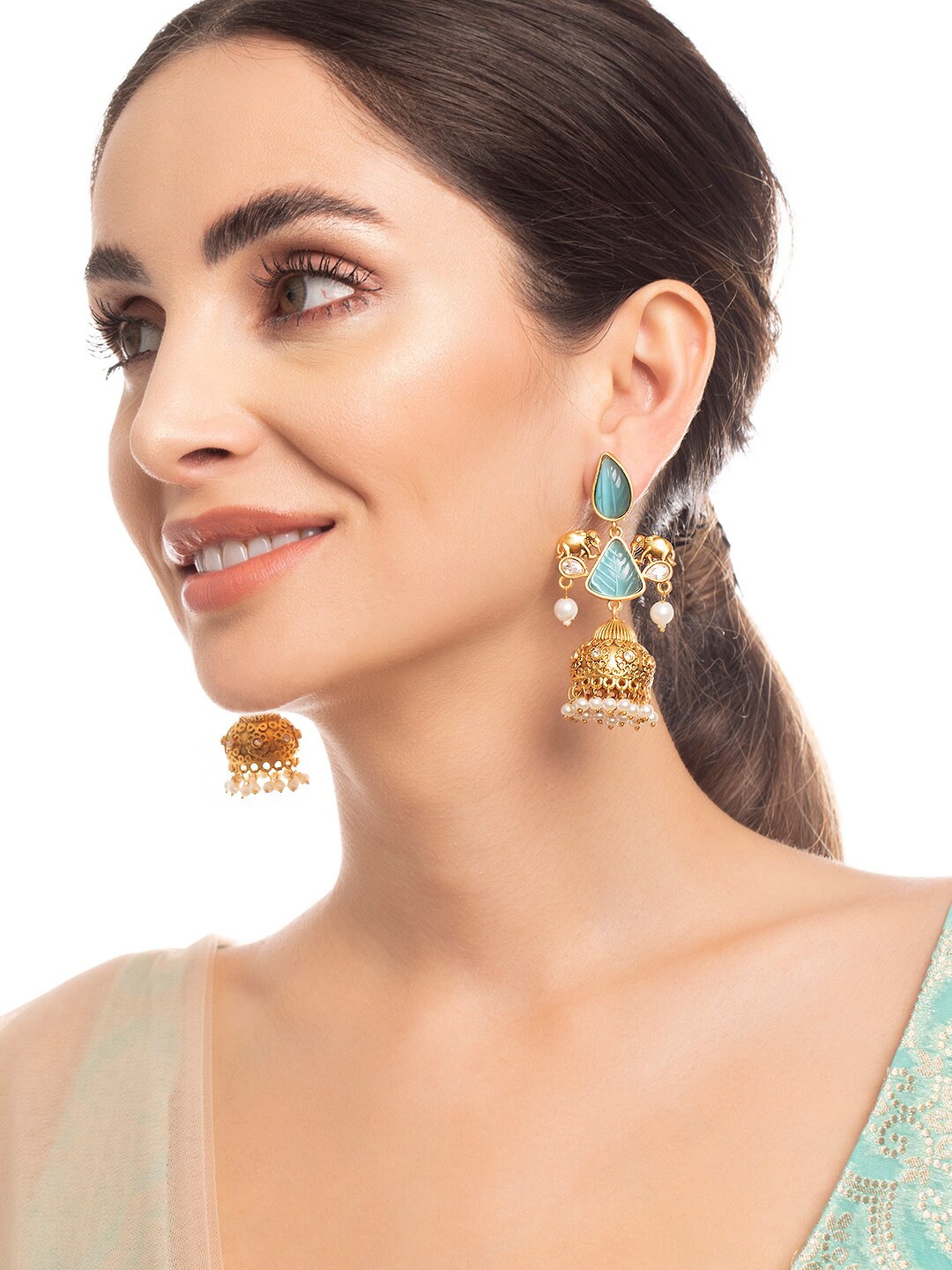 

Rubans Women Blue & Gold-Toned Animal Shaped Jhumkas Earrings