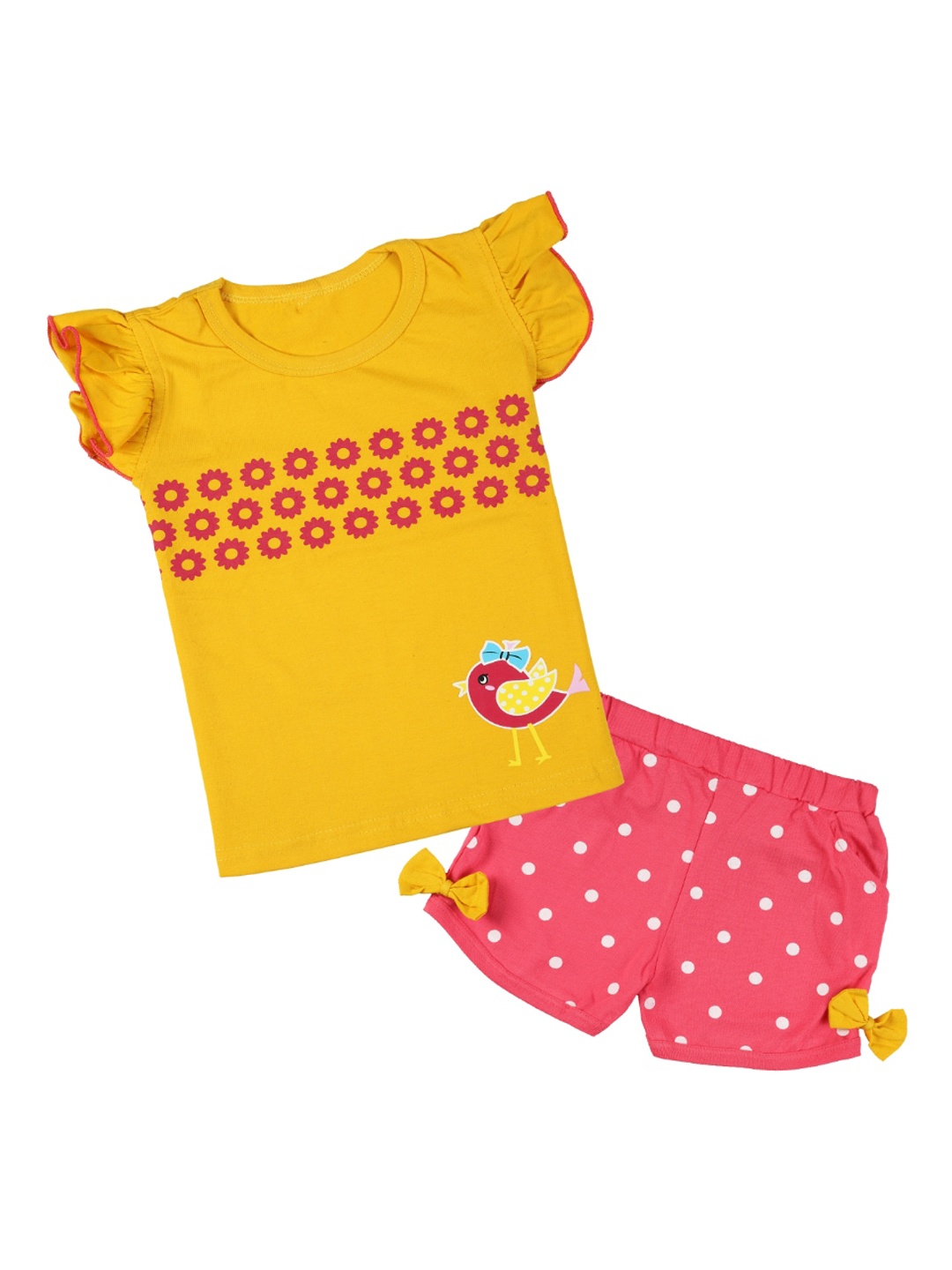 

CATCUB Girls Yellow & Pink Printed Top with Shorts