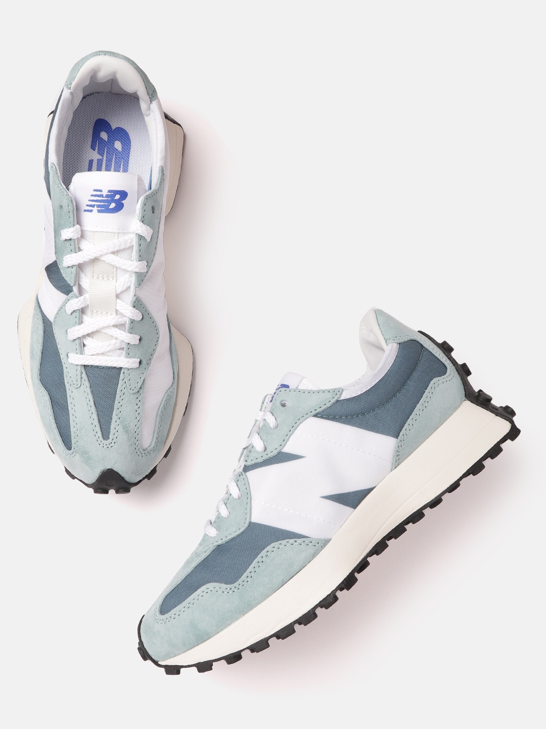 

New Balance Women Mint Green & White Colourblocked 327 Sneakers