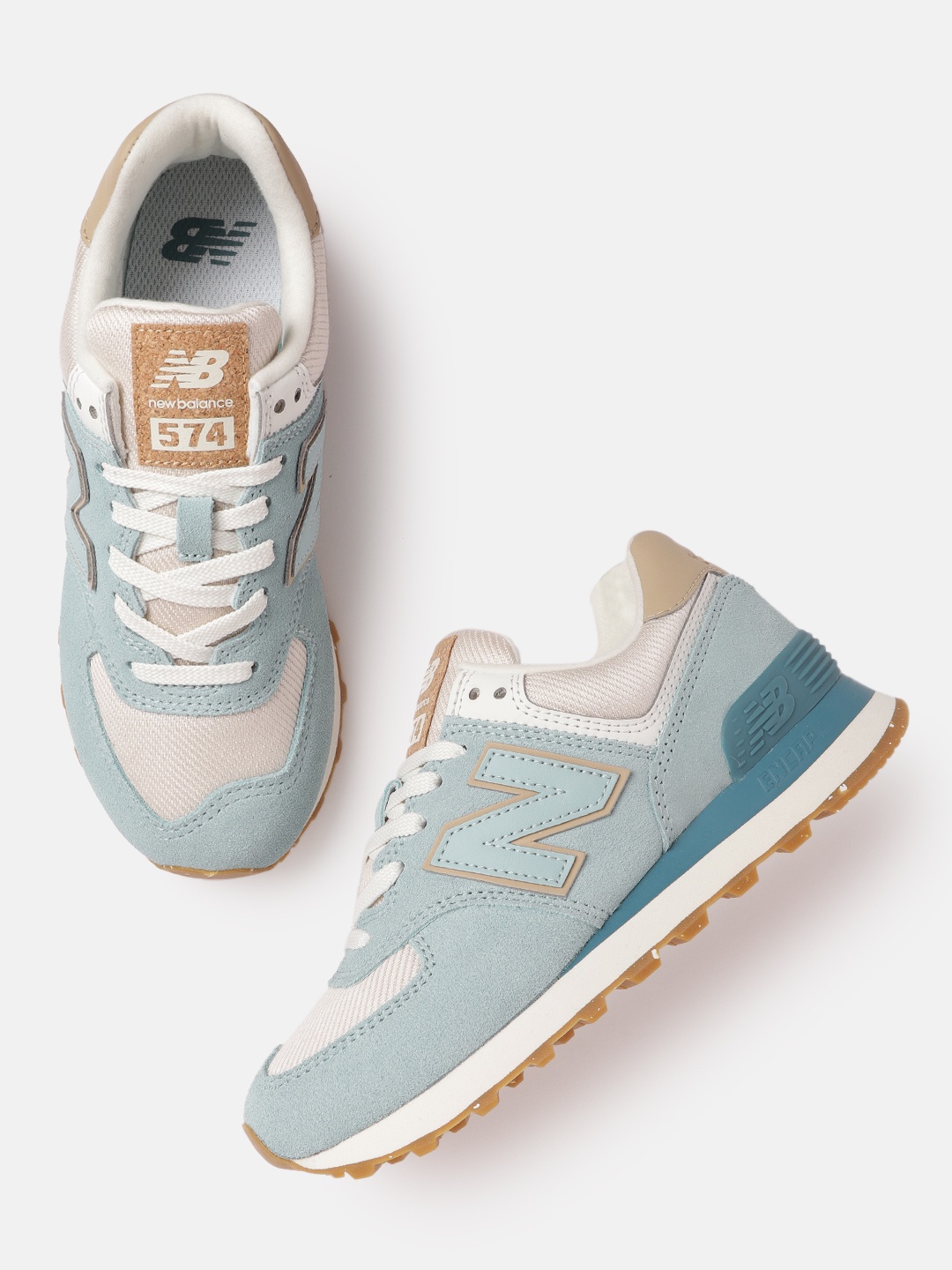 

New Balance Women Blue & White Colourblocked 574 Sneakers