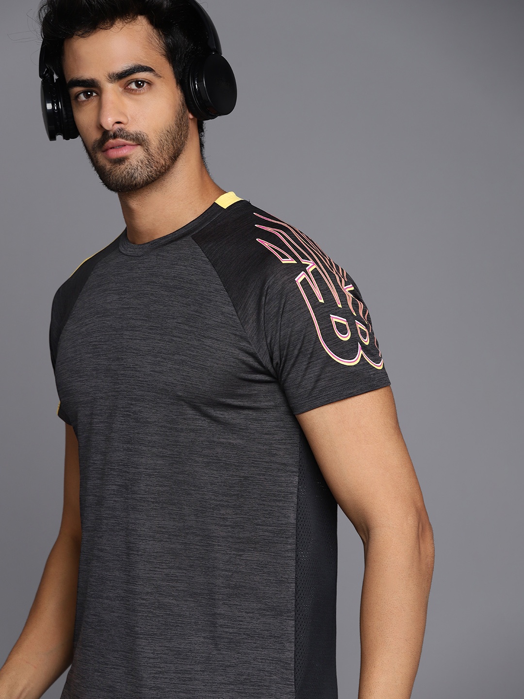

New Balance Men Charcoal Grey Fast Flight Short Sleeve Mesh T-shirt