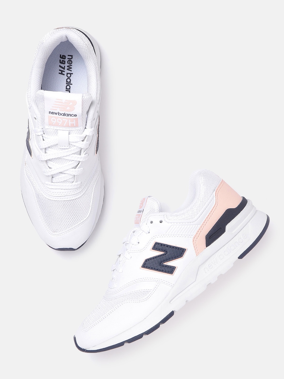 

New Balance Women White & Peach-Coloured Woven Design Suede Sneakers Excluding Trims