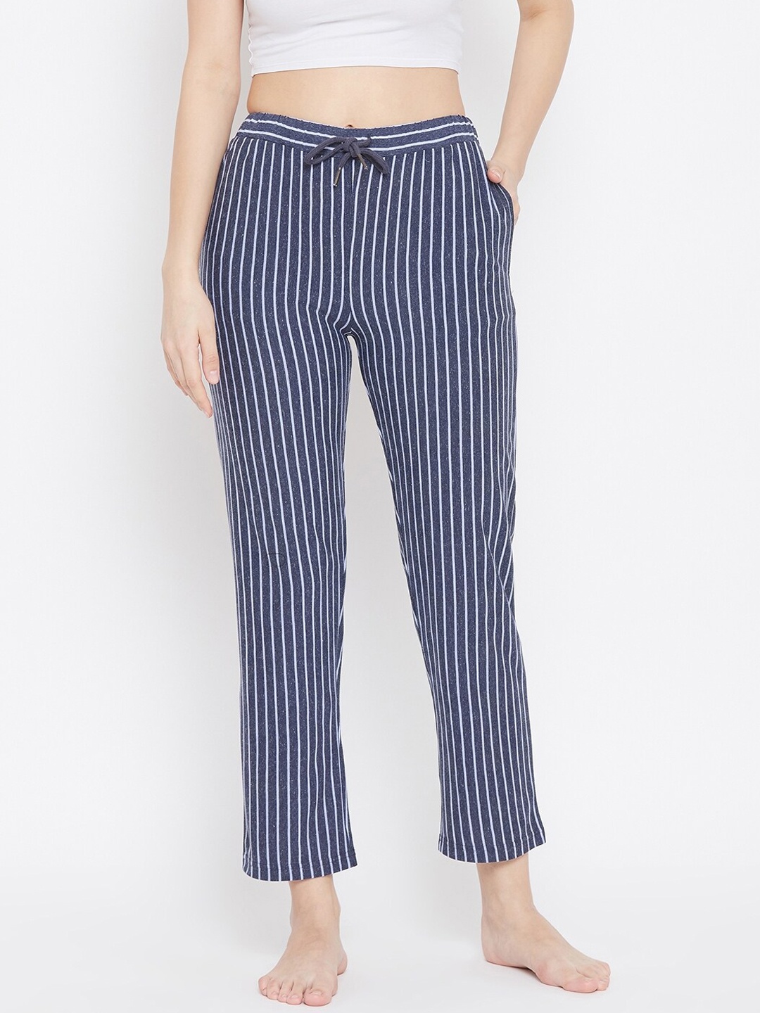 

Hypernation Blue & White Striped Cotton Lounge Pants