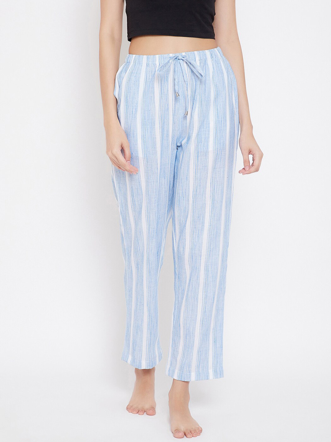 

Hypernation Women Blue & White Strip Lounge Pants