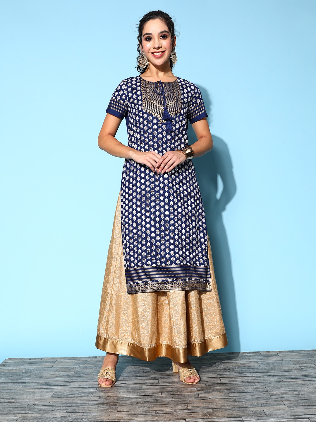 

Moda Rapido Women Deep Navy Blue Viscose Rayon Fluid Tie-Up Kurta