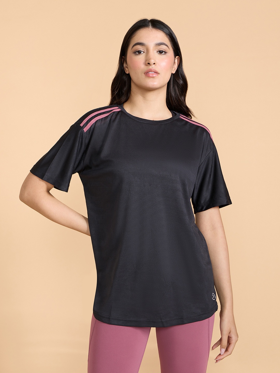 KICA Women Gym Oversized Top, Black