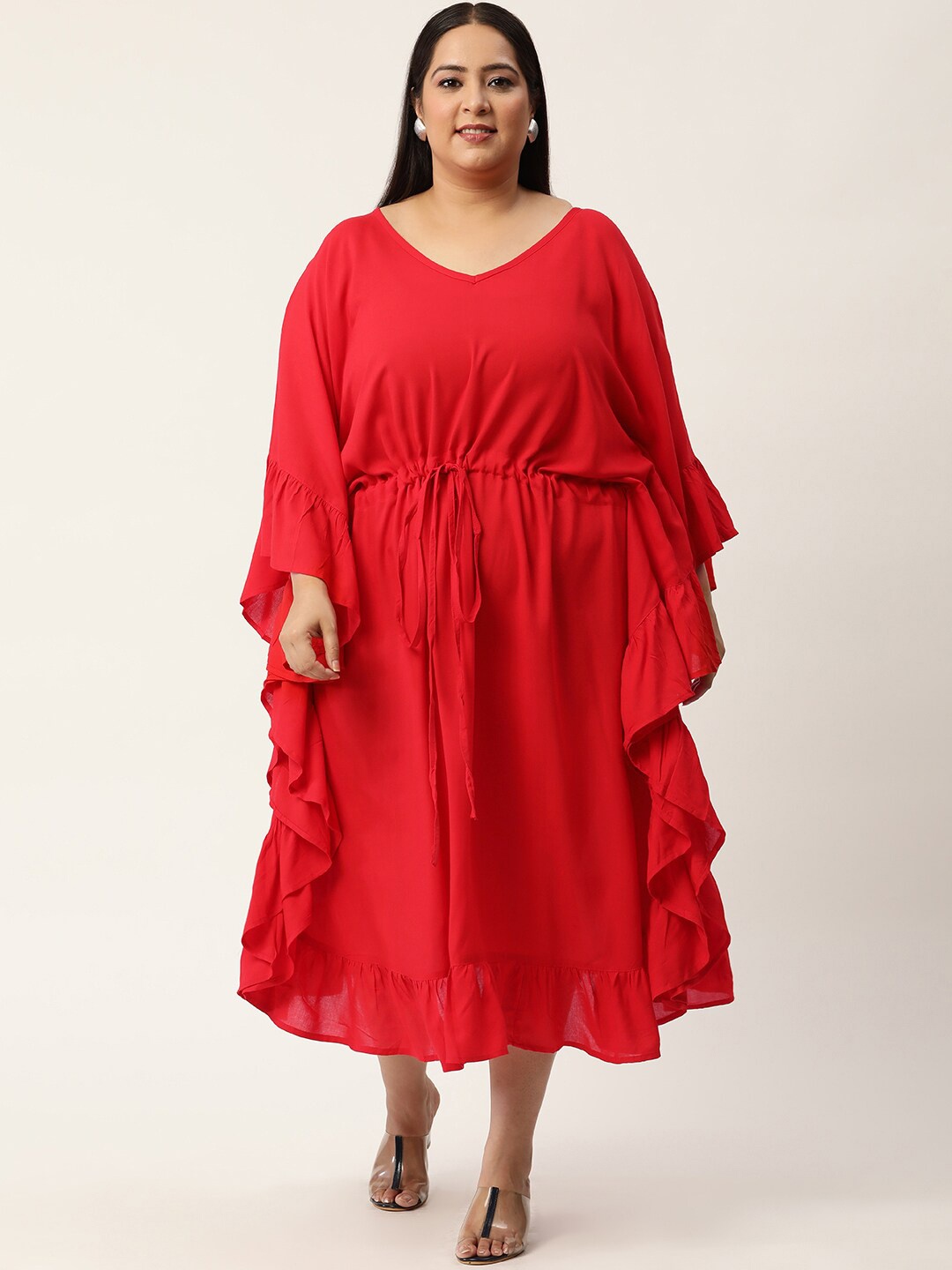 

theRebelinme Plus Size Woman Red Ruffle Maxi Dress