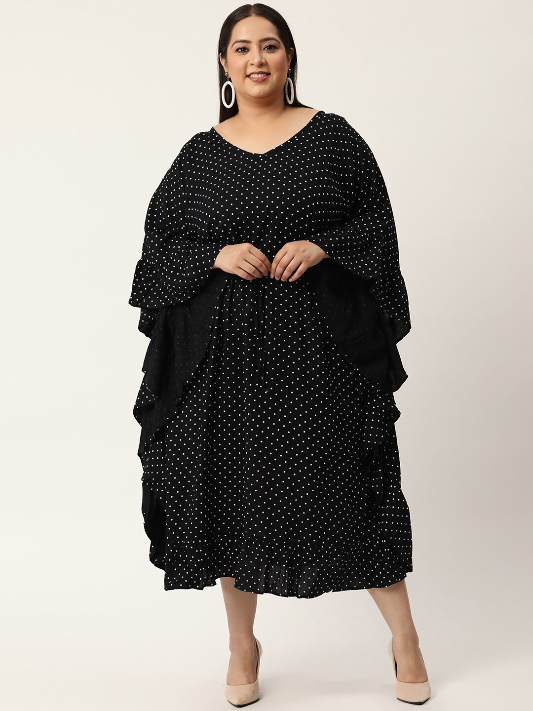 

theRebelinme Plus Size Women's Black Printed Kaftan Midi Dress