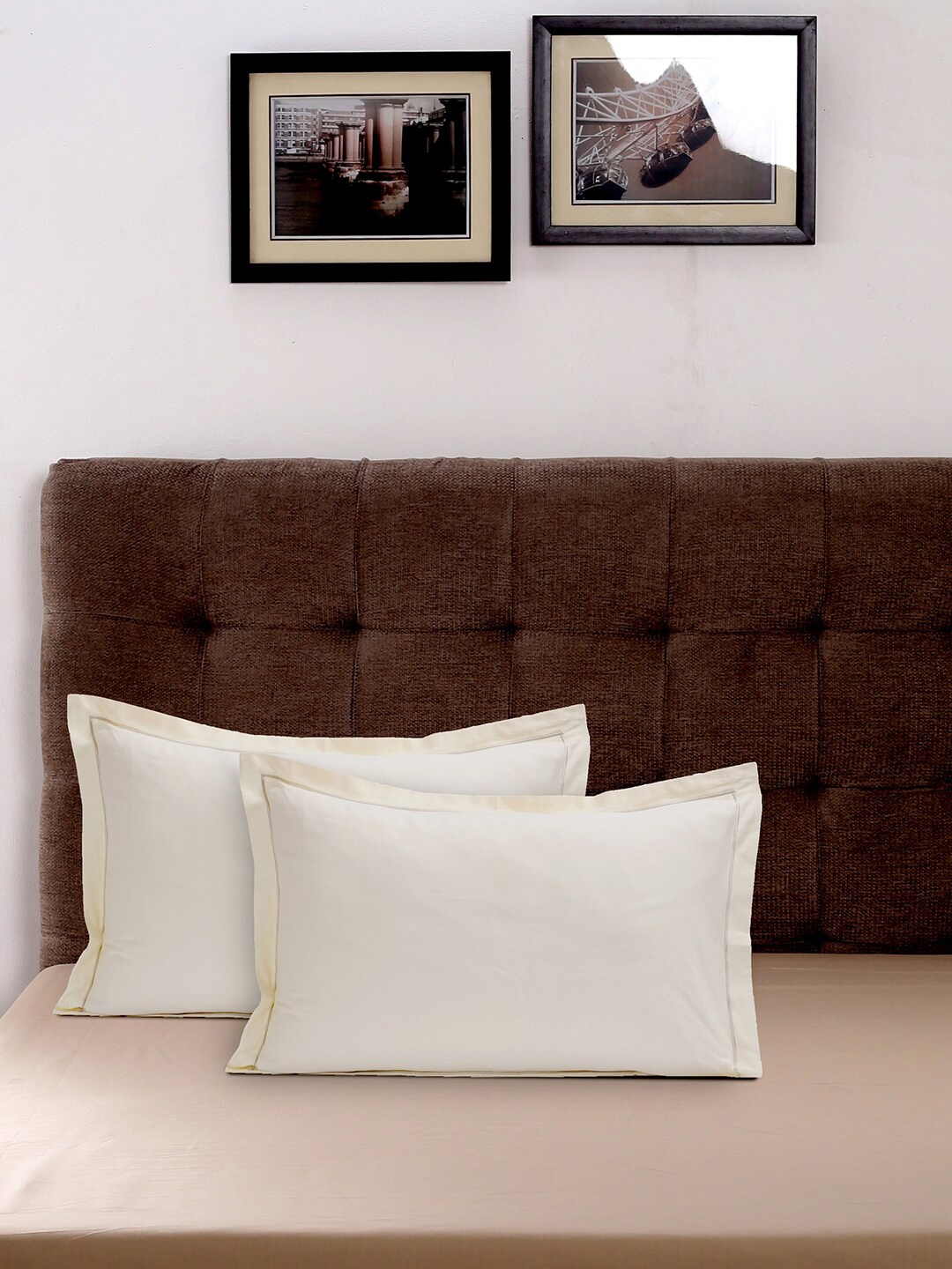 

MASPAR Set Of 2 Beige Solid 400 TC Pure Cotton Pillow Covers