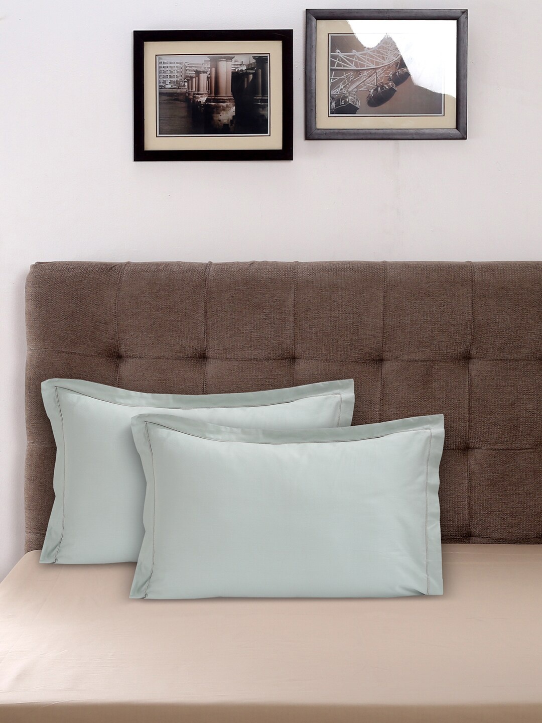 

MASPAR Pastel Green Set Of 2 Solid 400 TC Pure Cotton Pillow Covers