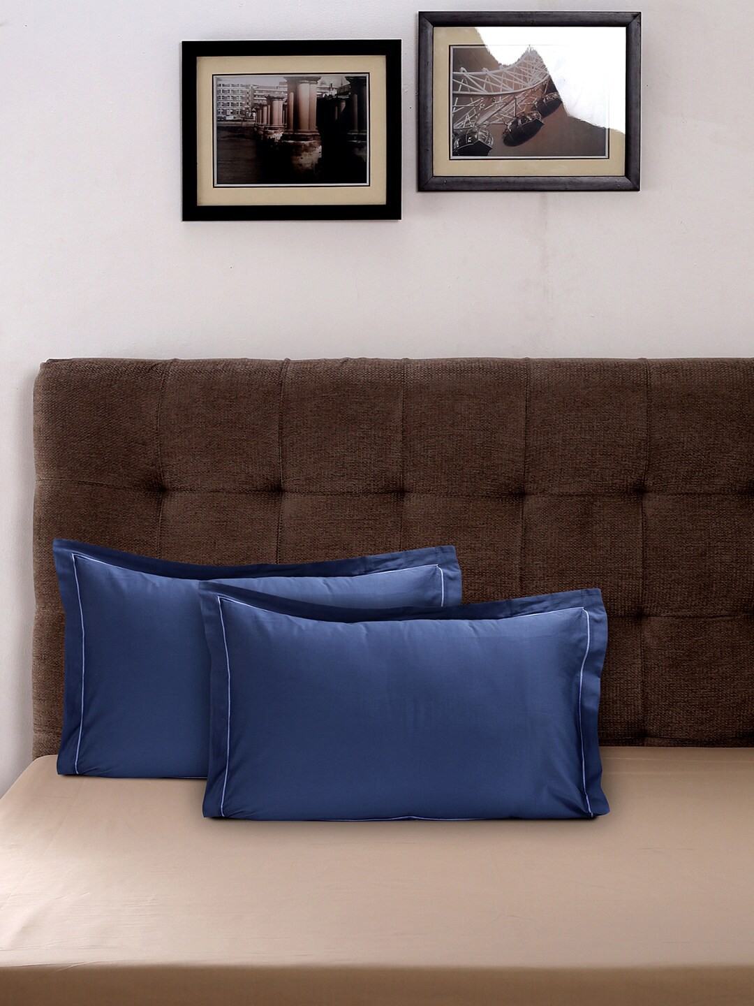 

MASPAR Set of 2 Blue Solid 400 TC Pillow Covers