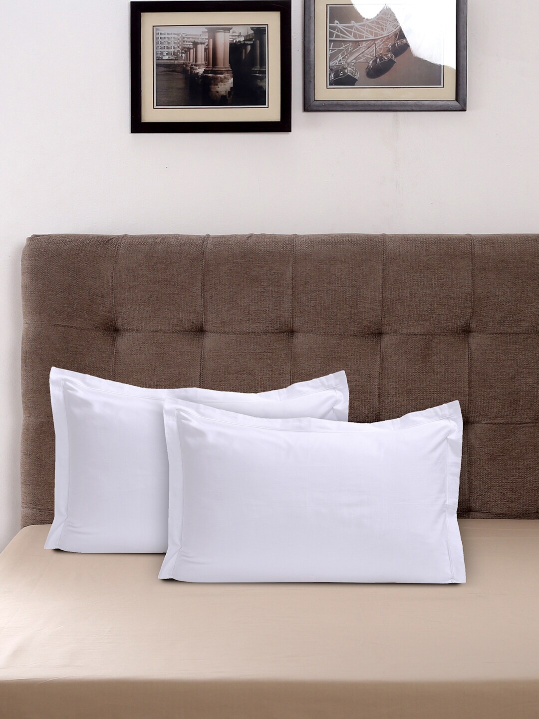 

MASPAR Set Of 2 White Solid 400 TC Cotton Pillow Covers