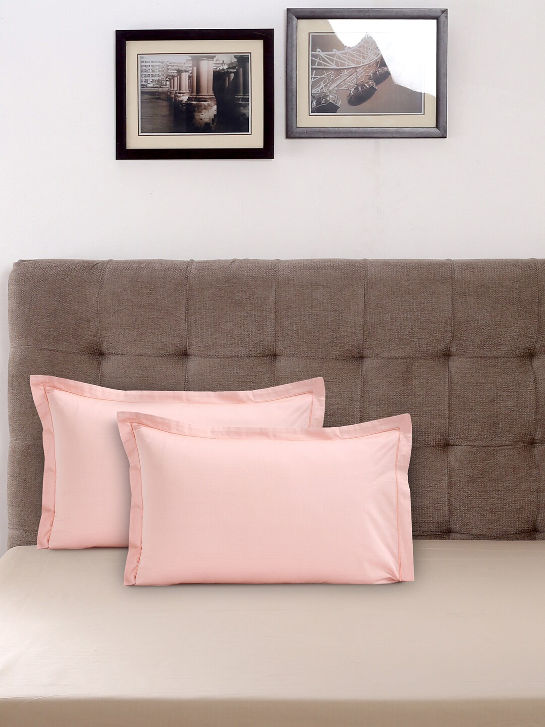 

MASPAR Set Of 2 Peach-coloured Solid Pure Cotton 400 TC Pillow Covers