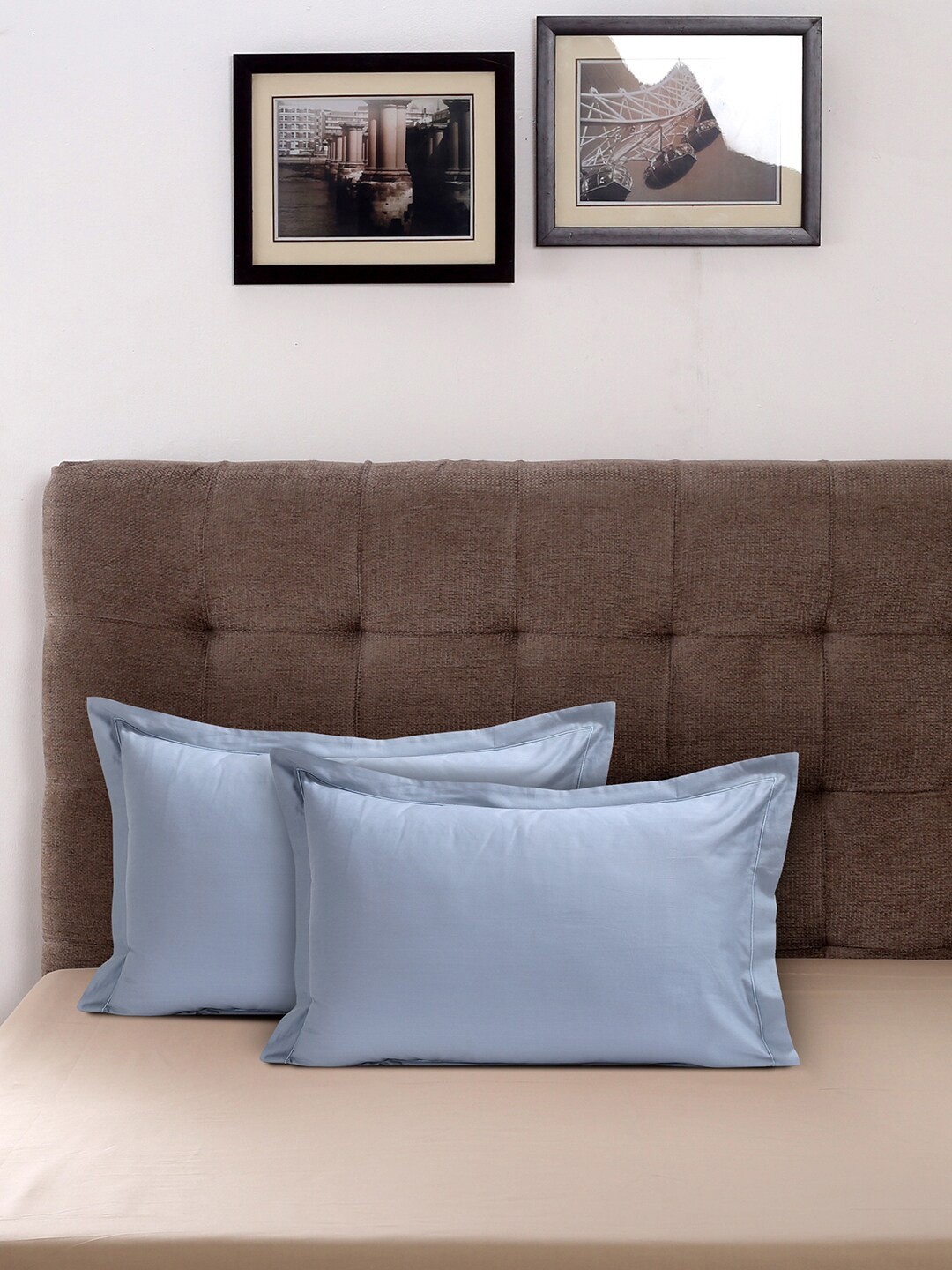 

MASPAR Set Of 2 Blue Solid Pure Cotton 400 TC Pillow Covers