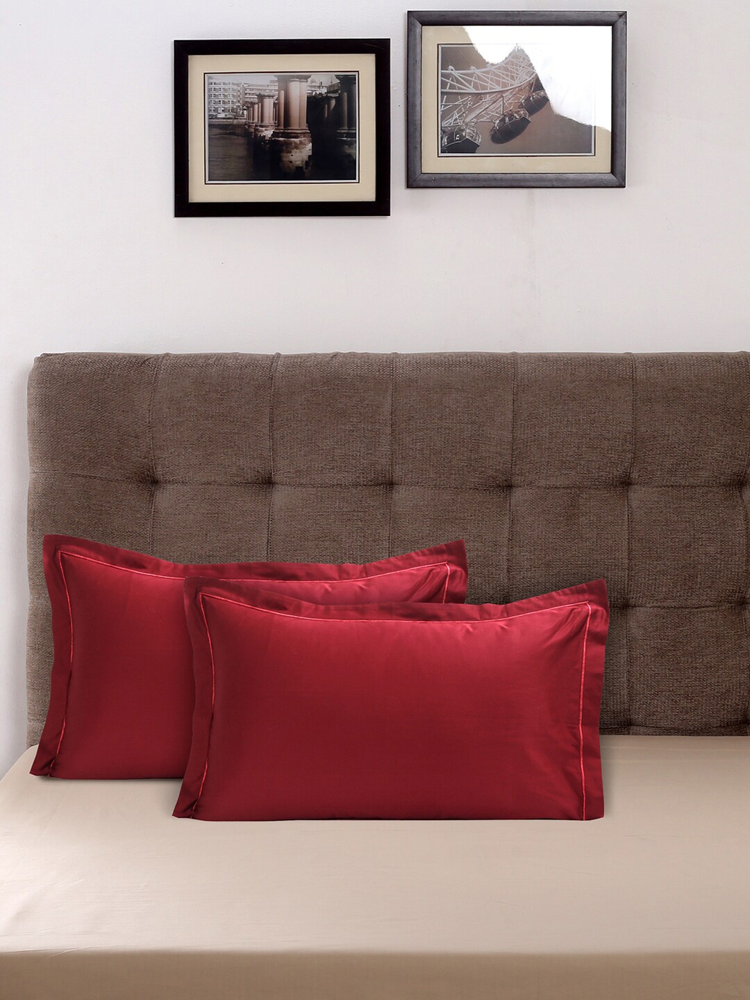 

MASPAR Set Of 2 Red Solid Pure Cotton Pillow Covers