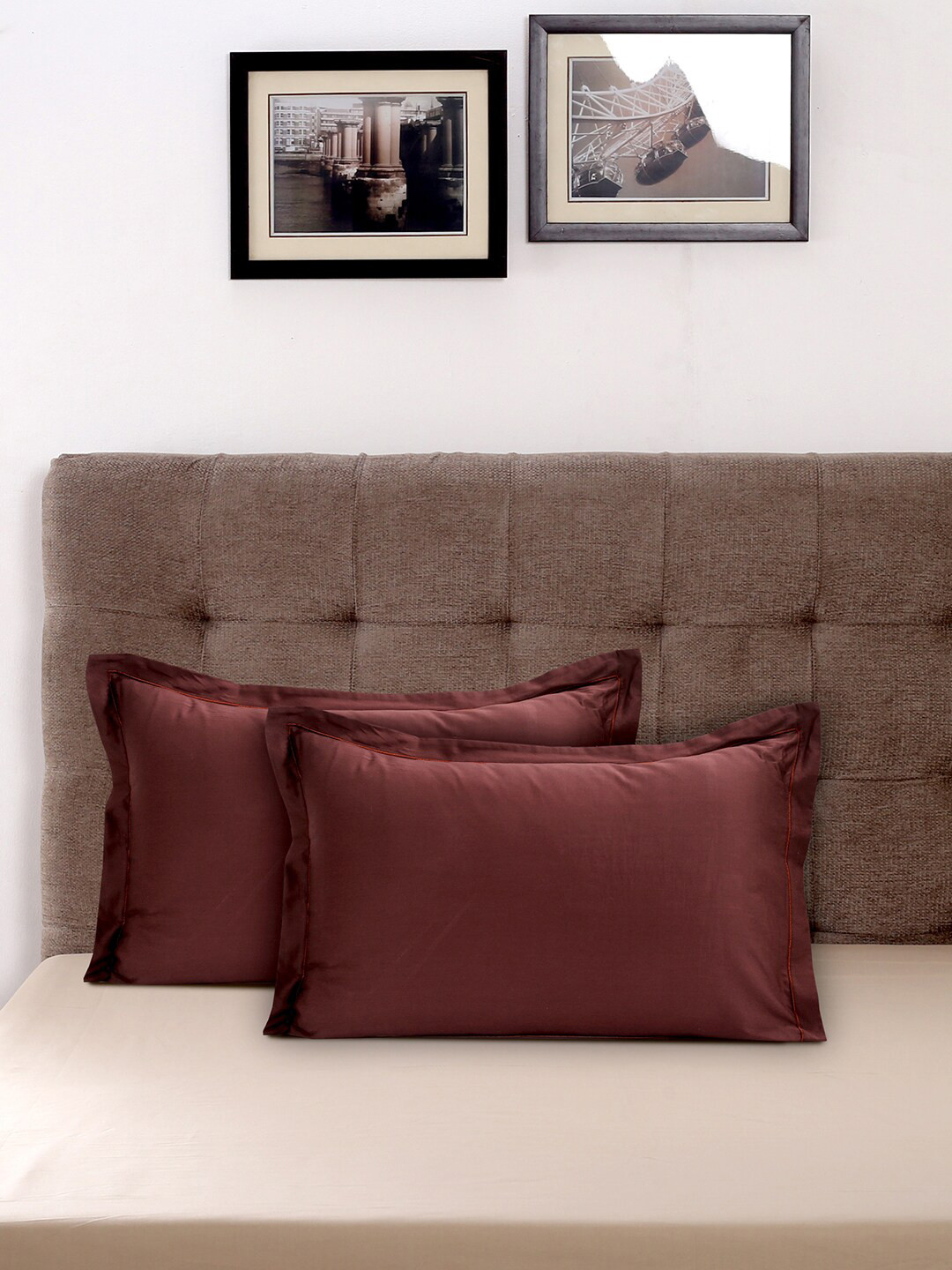 

MASPAR Set of 2 Solid 400 TC Pure Cotton Pillow Covers, Burgundy