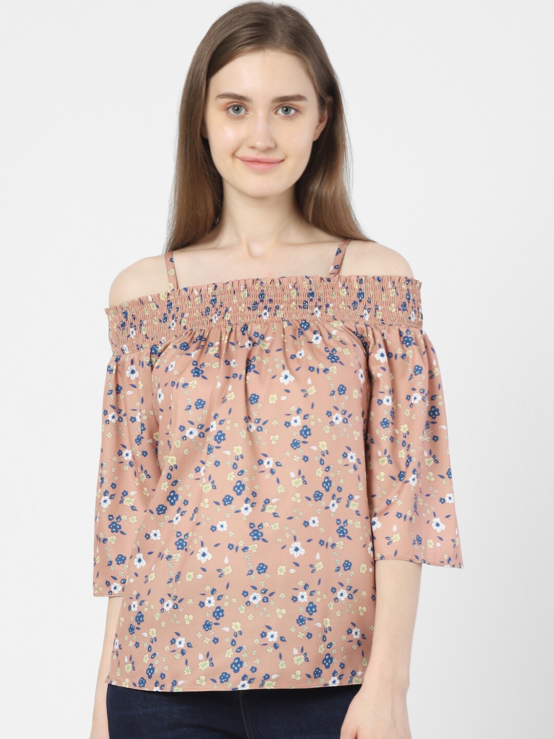 

Vero Moda Beige Floral Print Off-Shoulder Bardot Top