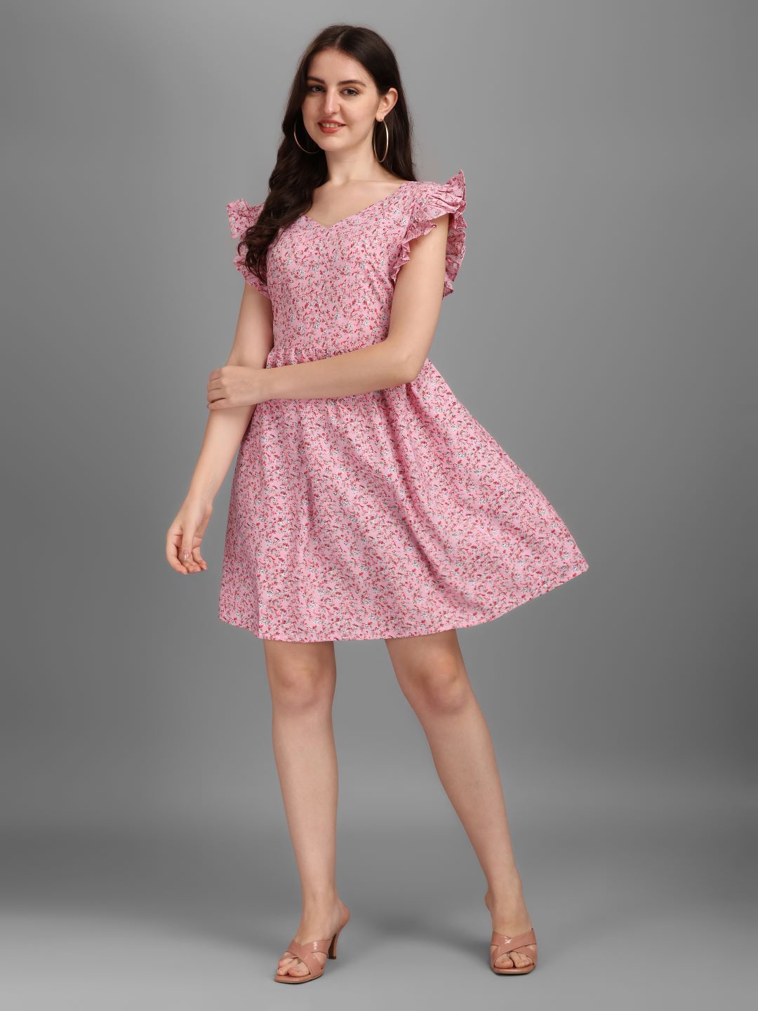 

GUFRINA Women Pink Floral Printed Crepe back tie up Dress