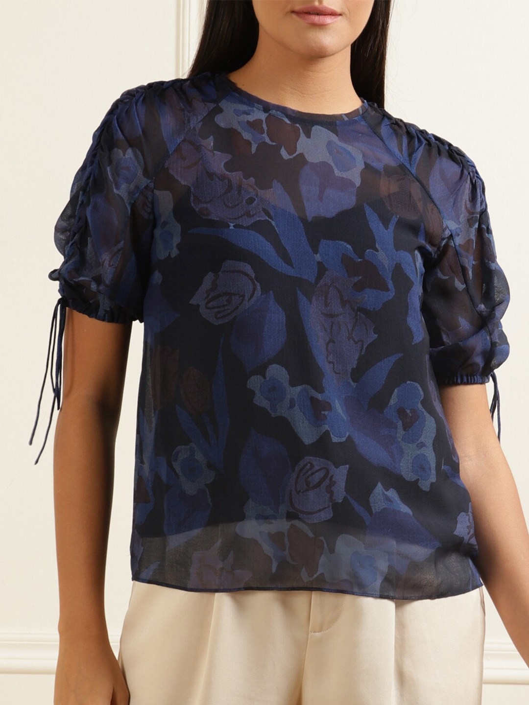 

Ted Baker Navy Blue Floral Print Top