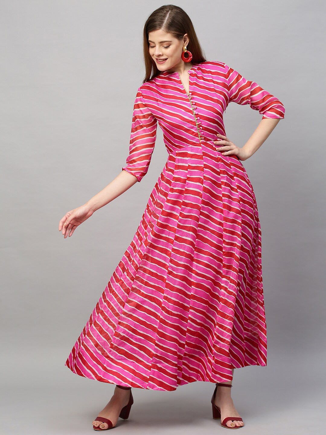 

FASHOR Multicoloured Leheriya Printed Anarkali Maxi Dress, Multi