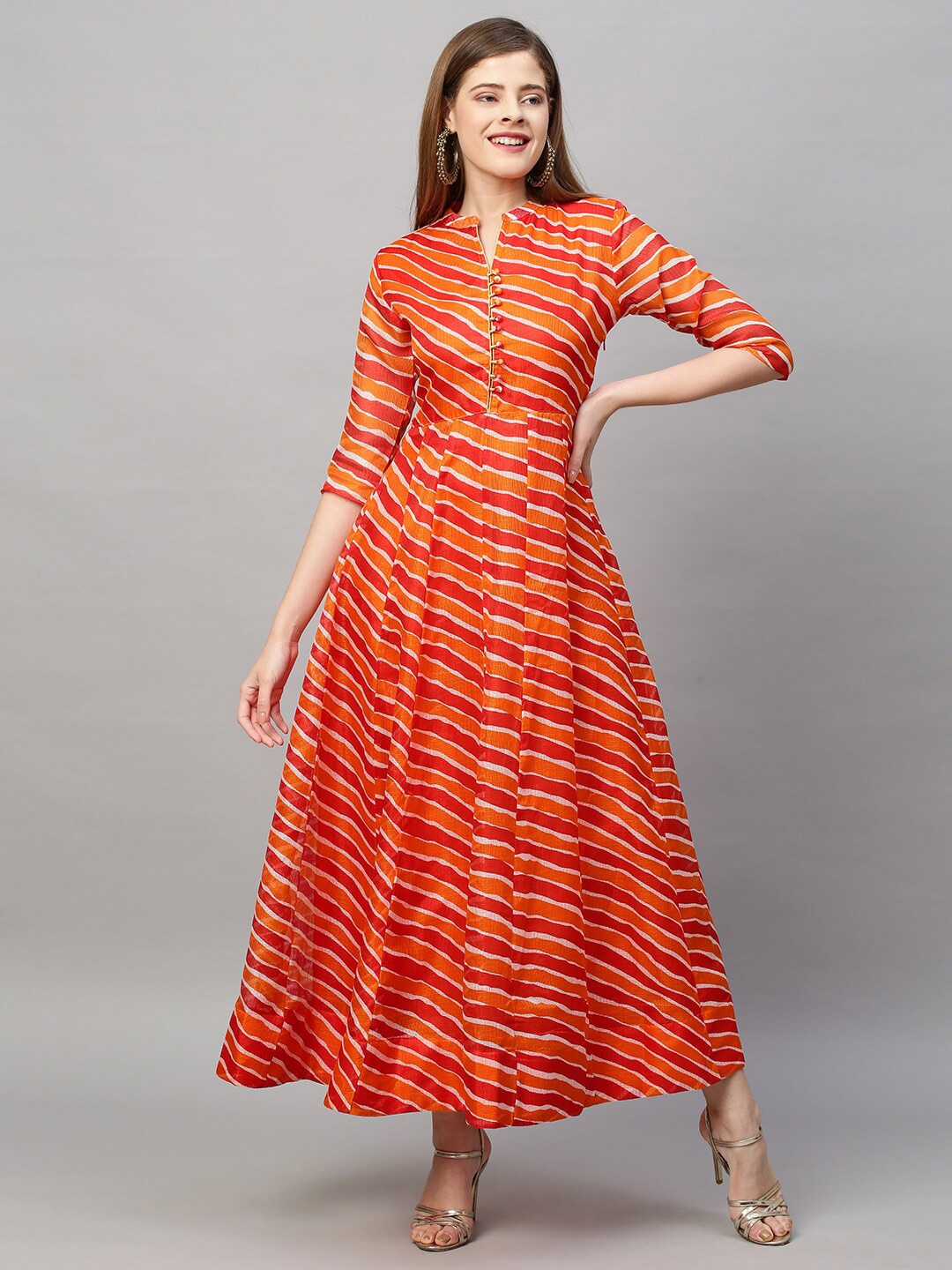 

FASHOR Red & Orange Striped Maxi Dress