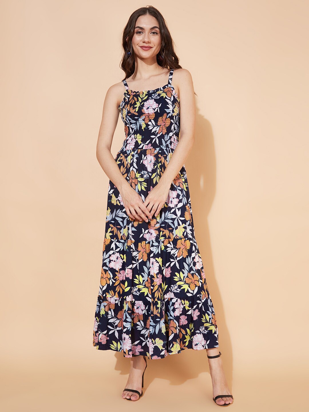

FASHOR Women Navy Blue Floral Midi Dress