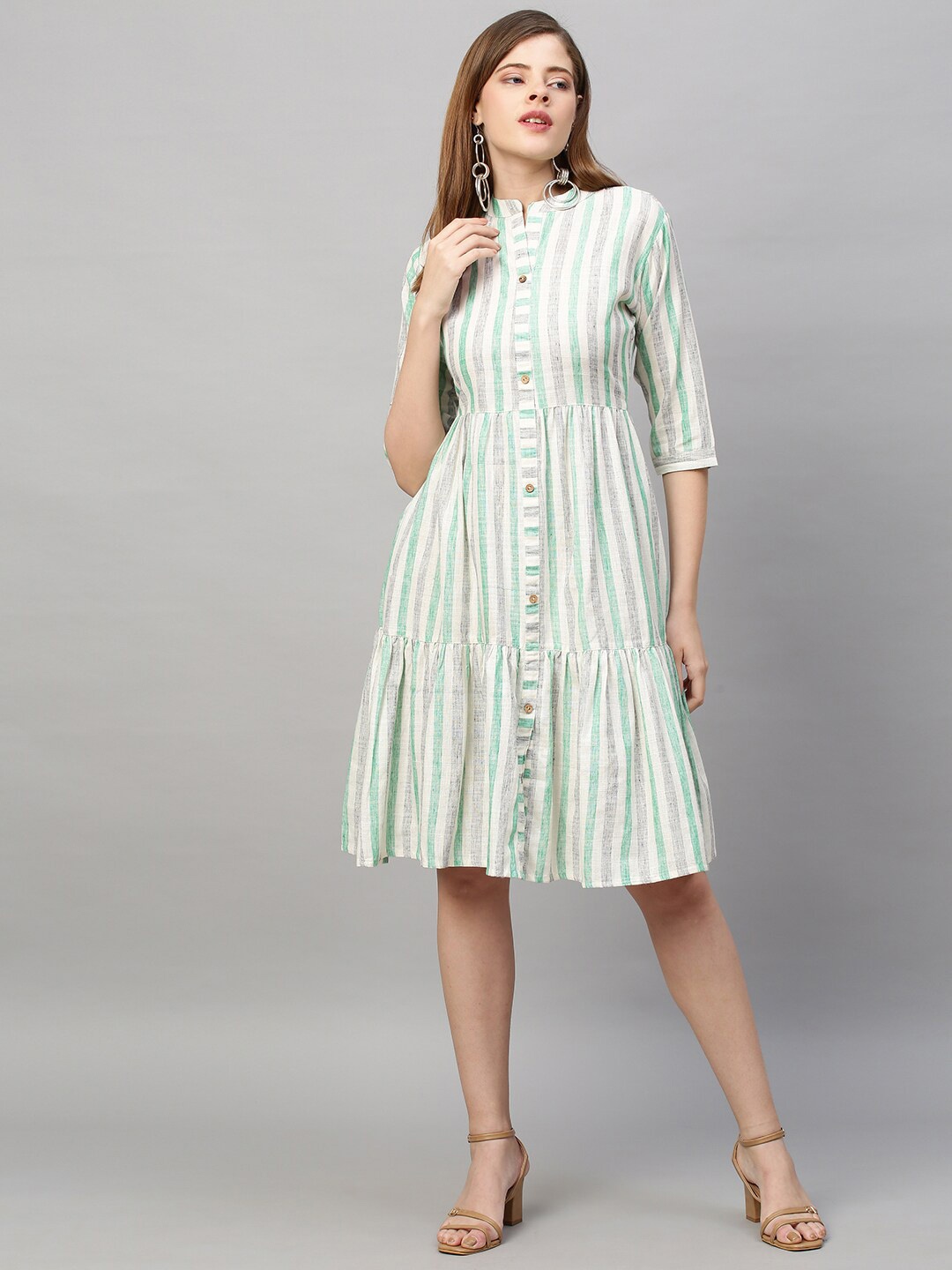 

FASHOR Off White Striped A-Line Dress