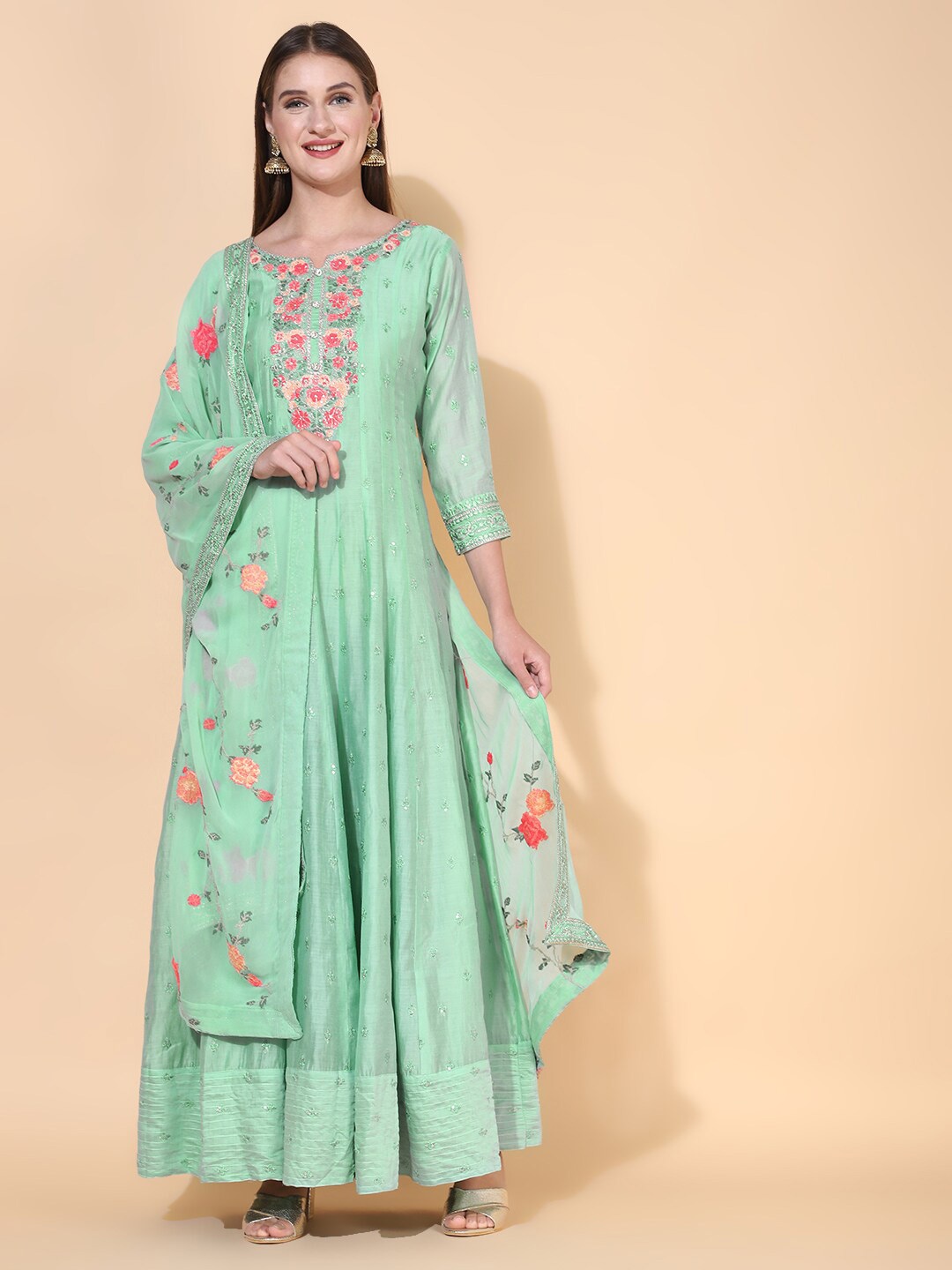 

FASHOR Women Green Floral Ethnic Sheath Dress